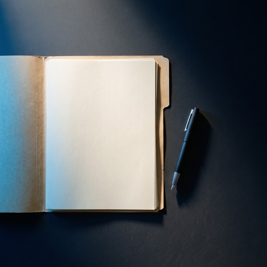 Open folder on a dark desk representing the lender underwriting review process for equipment financing